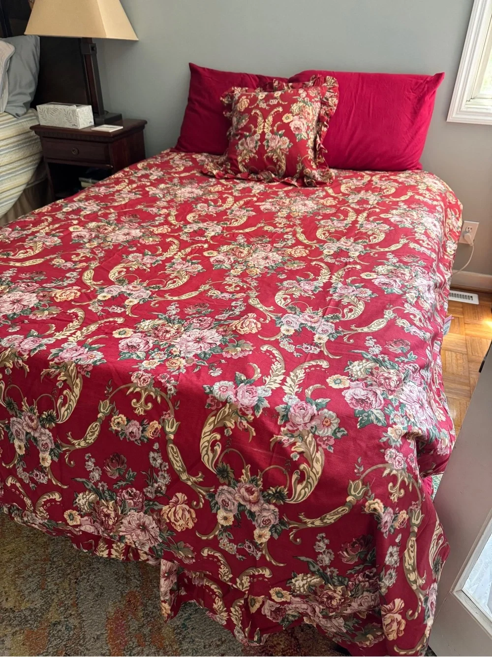 Ralph Lauren Danielle Maesellis twin bed set French country‎ roses red EUC